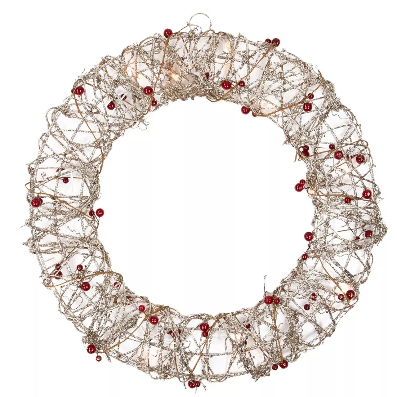 18 Inch Prelit Champagne Gold Glittered Rattan Berry Christmas Wreath